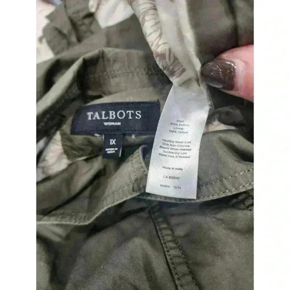 Talbots Plus Jacket Womens 1X Green Khaki Utility Safari Zip Button Pockets - Picture 4 of 6